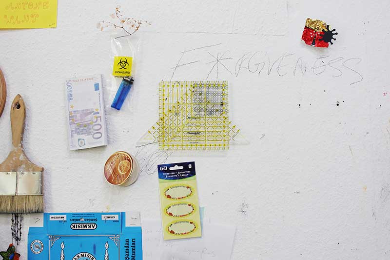 Detail of Elif Saydam's studio wall