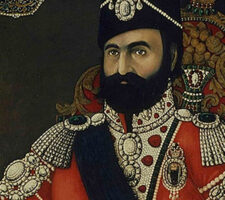 Photo of a detail of an oil painting showing Shah Mohammed Kajar