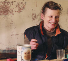 Hanna Frenzel, with brown hair, laughs