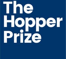 logo with a blue background and white letters reading The Hopper Prize
