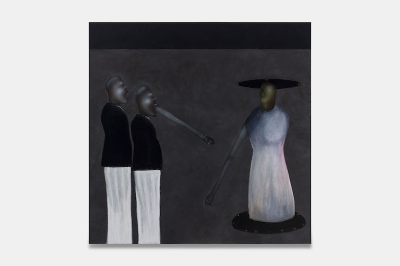 a muted painting of ghost-like creatures engaged in a ritual