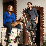 Rebecca Loyche and Jonathan Gröger in courtyard of The Cave