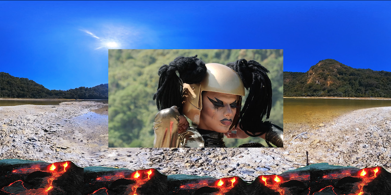 A collage with someone on a lake